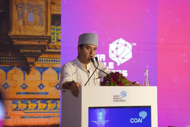 Jyotiraditya M Scindia speaking at IMC 2024 theme launch event