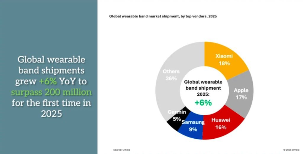 Xiaomi share in wearable band market 2025 Omdia report
